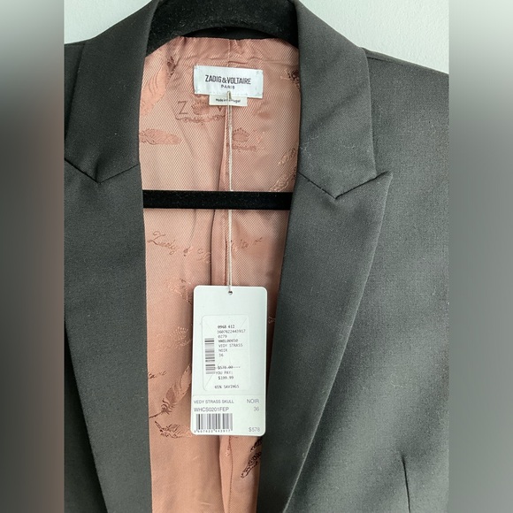 NWT 🏷 ZADIG & VOLTAIRE VEDY STRASS SKULL BLAZER IN BLACK SIZE 36 - Picture 10 of 12